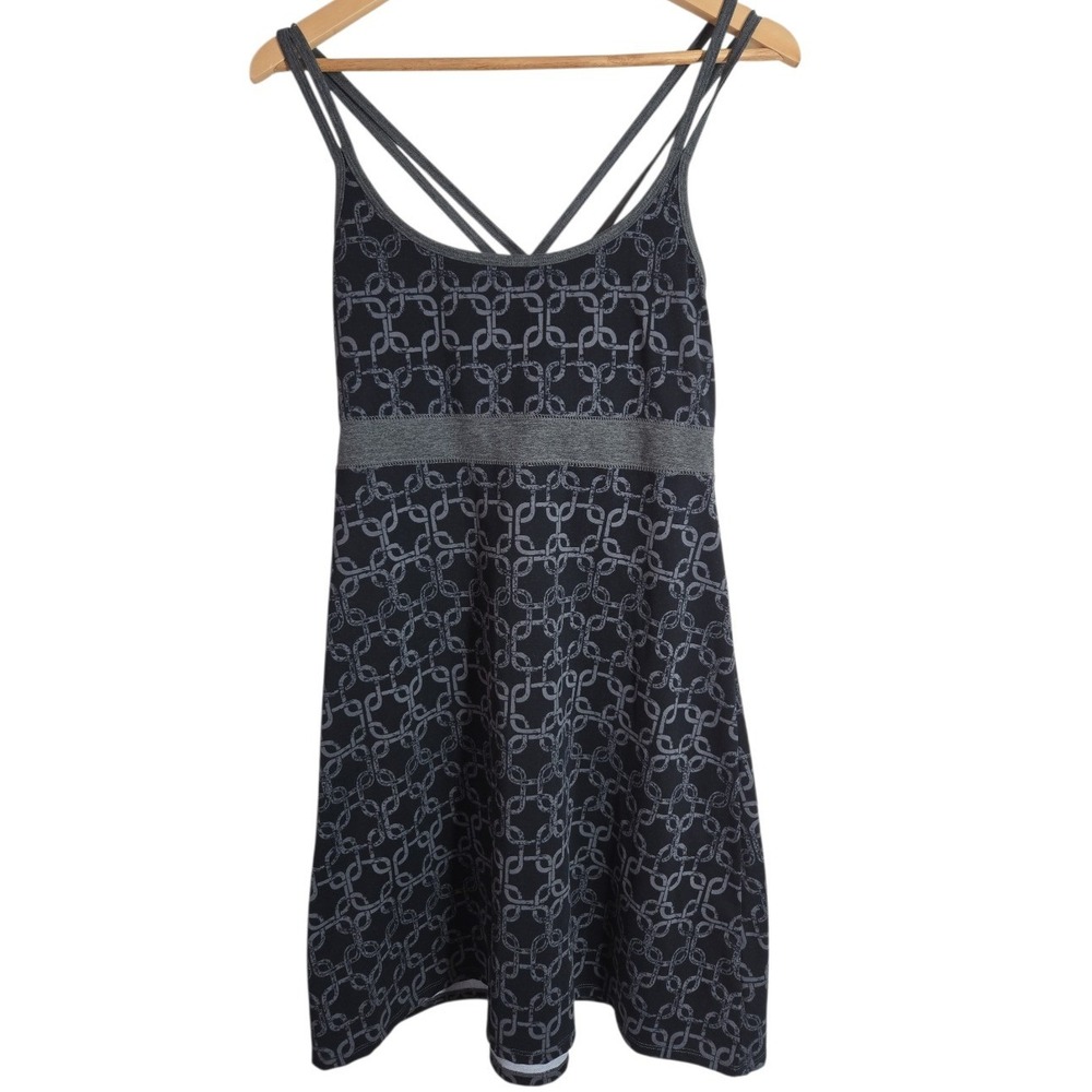 Soybu Womens Large Black Grey Geometric Print Strappy Back Athletic Tennis Dress